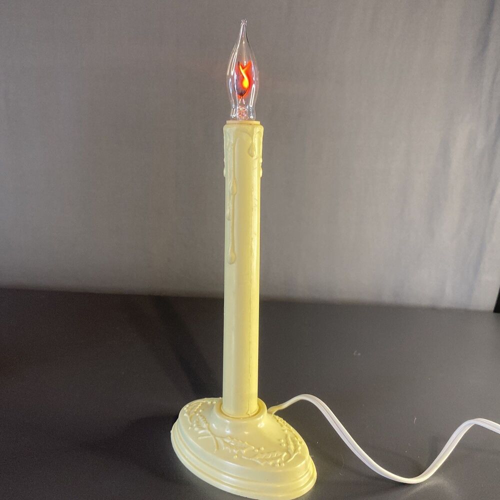 Vintage Christmas Window Candle Wax Drip ORNATE HOLLY BASE Electric Corded
